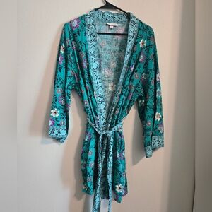 Knox Rose Teal Floral Tie-Waist Kimono | Womens M/L